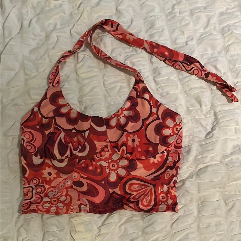 Floral Halter Top in Red and Pink